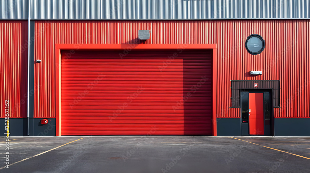 Red Garage Door and Black Door Building Illustration Red Garage Door and Black Door Building Illustration