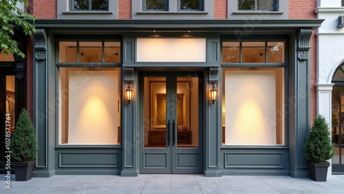 Obraz na płótnie Realistic modern storefront mockup featuring classic moldings and vintage lighting, ideal for showcasing premium brands. w salonie