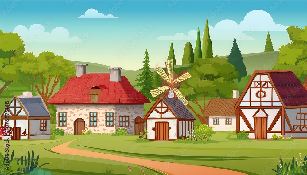 Village background with traditional houses Village background with traditional houses