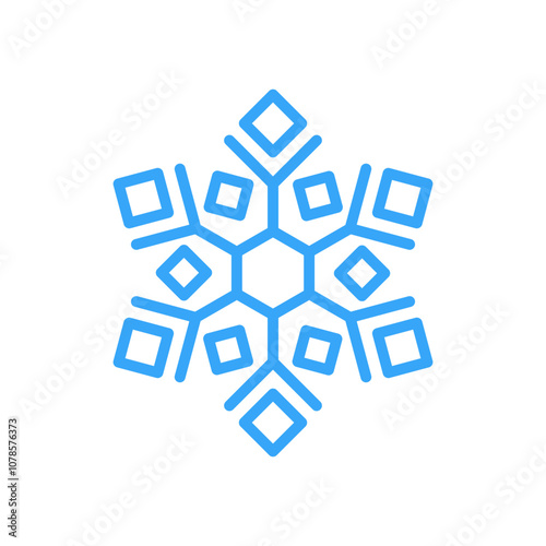 Snowflake for snow. Blue line Christmas element isolated on white background. Freeze symbol. contemporary Snow flake icon. Clipart for winter prints. Simple shape. Vector illustration