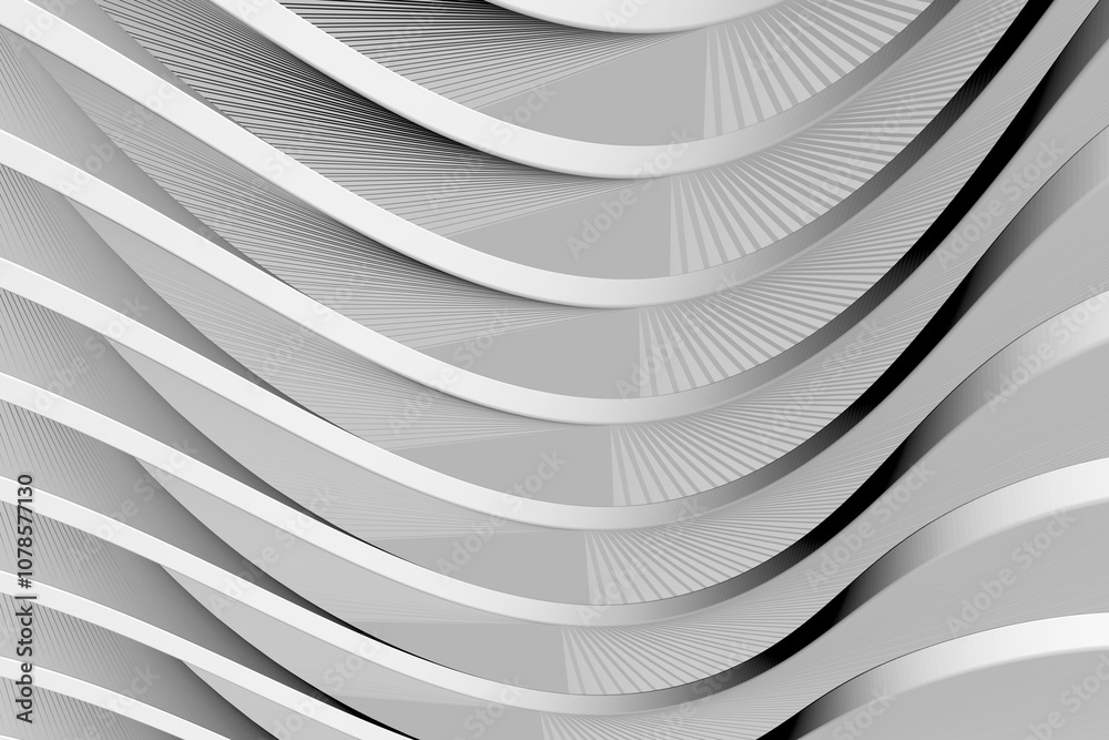Naklejka premium Intricate layers of white and gray curves create an abstract visual rhythm in architecture