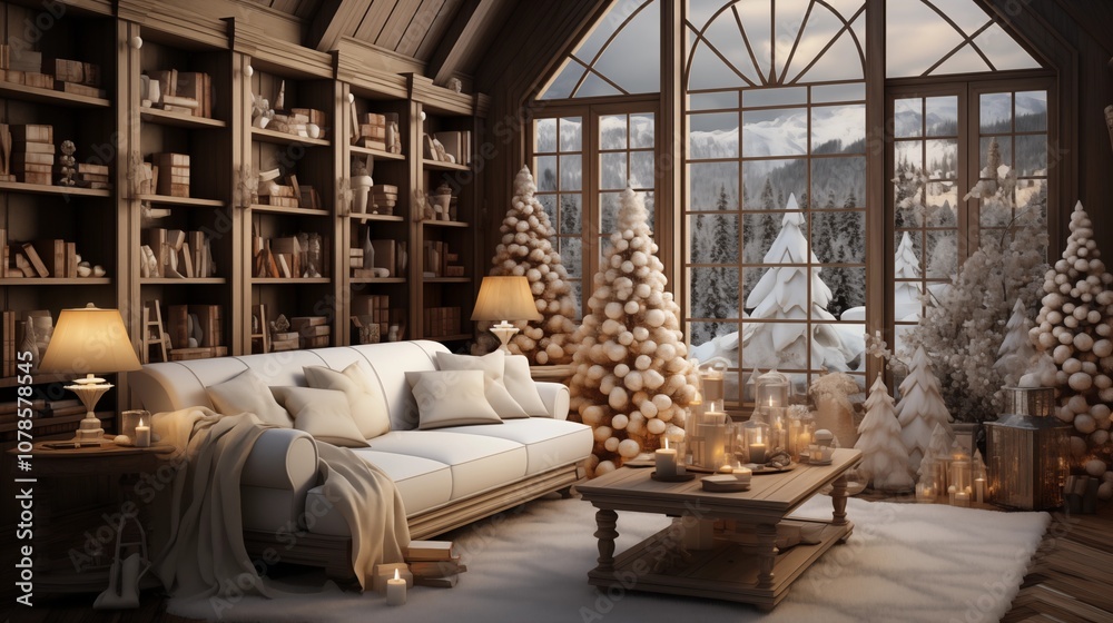 Festive living room adorned with Christmas decorations, including a decorated tree and cozy seasonal touches. Festive living room adorned with Christmas decorations, including a decorated tree and cozy seasonal touches.