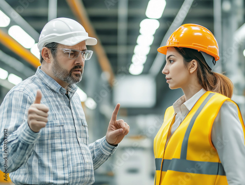 Supervisor giving instructions to a worker in a safety helmet