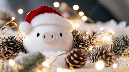 Festive Piggy Bank Decorated for the Holiday Season with Cheerful Lights