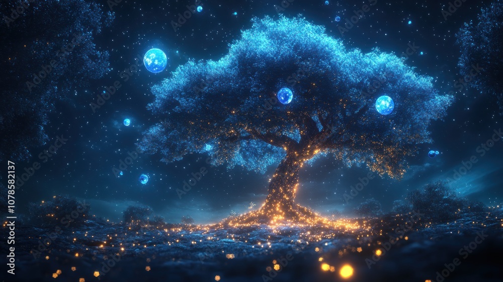 Fototapeta premium Mystical Tree Under a Starry Night