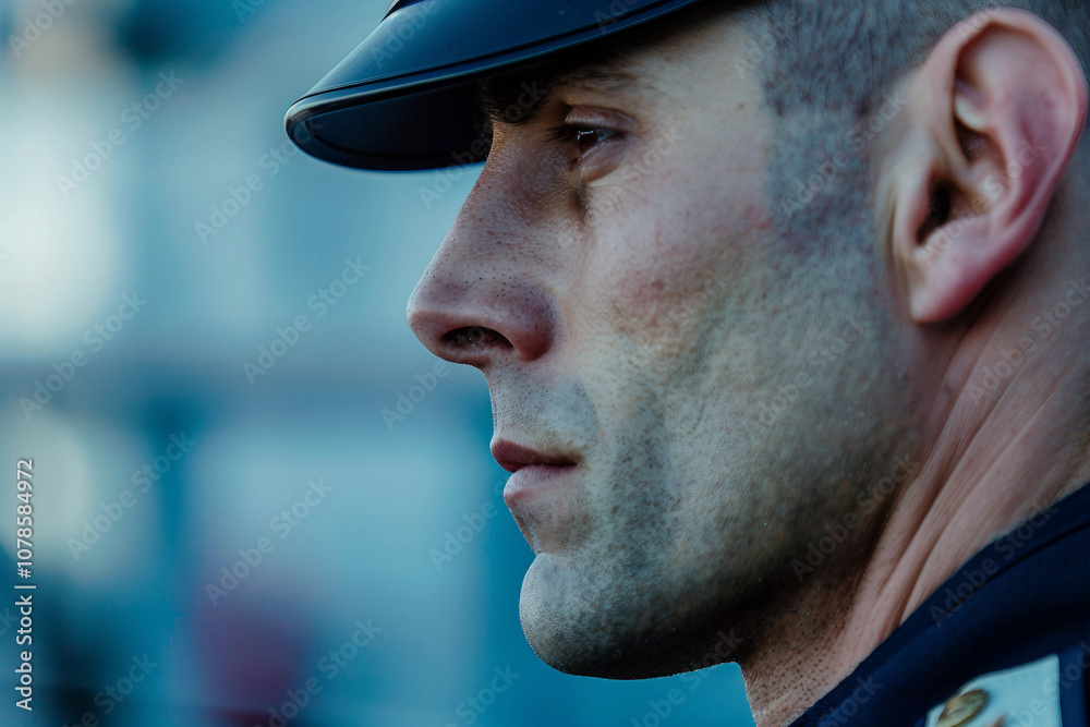 Generative AI Portrait of a Coast Guard Officer with Focused Expression Generative AI Portrait of a Coast Guard Officer with Focused Expression