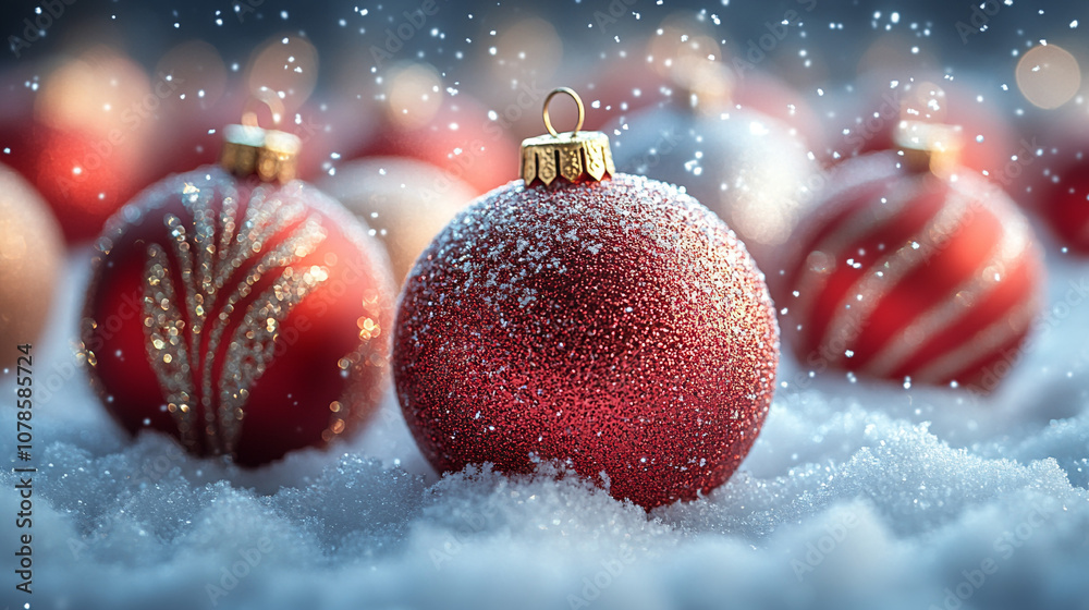 New Year’s Ornaments Resting on Fresh Snow New Year’s Ornaments Resting on Fresh Snow