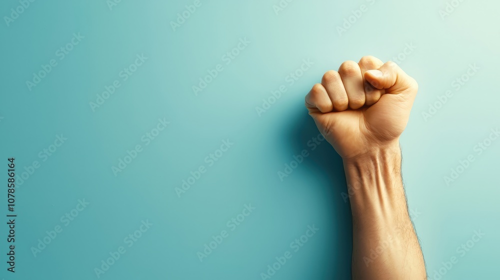 Determined Fist Against a Light Blue Background Determined Fist Against a Light Blue Background