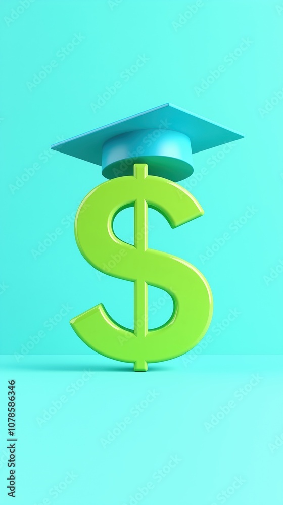 Obraz premium A creative representation of the connection between education and finance, featuring a dollar sign and a graduation cap.