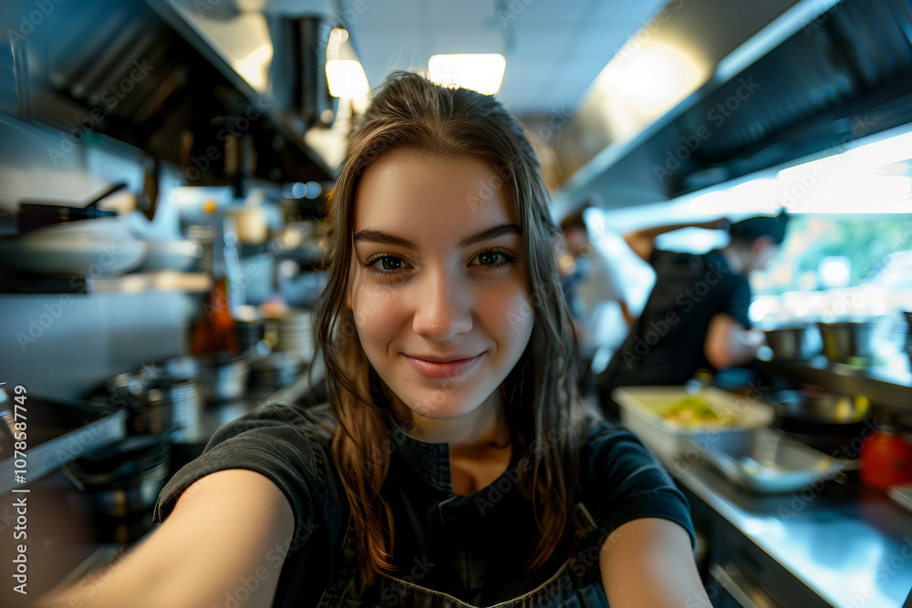 Fototapeta premium Generative AI Image of a Fast Food Chef in a Kitchen with a Focus on a Burger or fastfood eatery settings