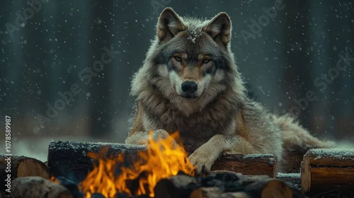 Fototapeta Wolf by the Fire