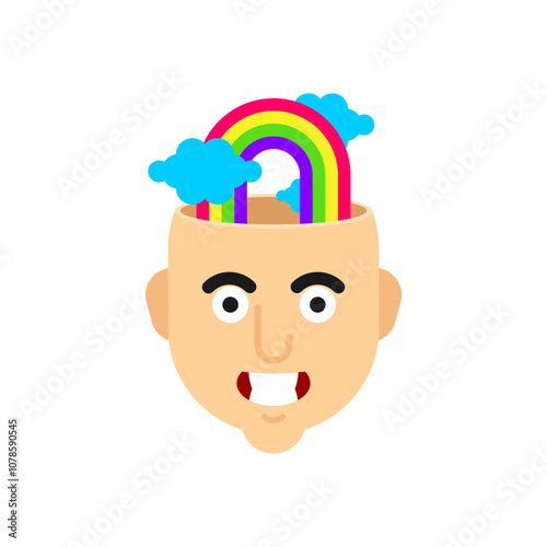 Rainbow inside head. Concept of inner world of a person determines his thoughts.
