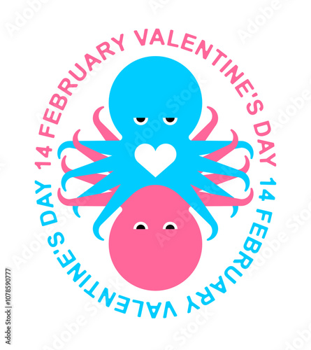 Love in octopuses 14 february. Valentine's Day. Couple of octopuses - intertwined tentacles.