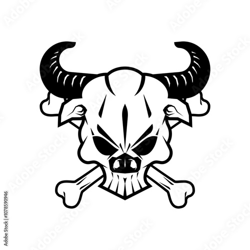 Bull Skull and Bones. Concept Bullish skeleton head for pirate flag