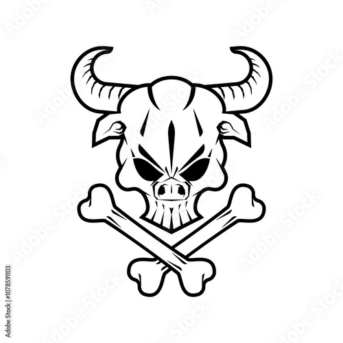 Bull Skull and Bones. Concept Bullish skeleton head for pirate flag