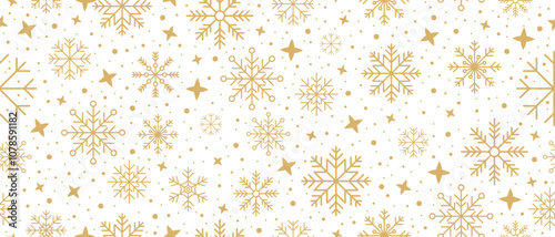 Abstract snowflake seamless border. Snowflakes seamless pattern. Snowfall repeat backdrop. Winter holidays theme. Seamless background with snowflakes. Vector illustration