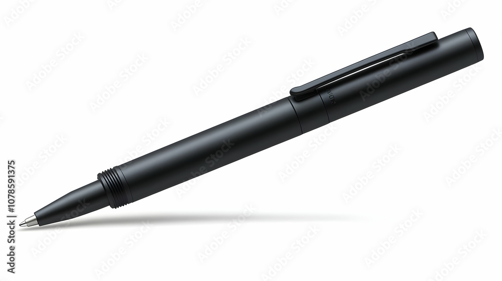Black Ballpoint Pen with Clip Realistic Image Black Ballpoint Pen with Clip Realistic Image