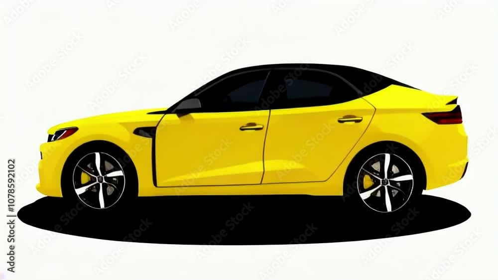 A sleek yellow car displayed in side view, highlighting its modern design and sporty features in a dynamic illustration. A sleek yellow car displayed in side view, highlighting its modern design and sporty features in a dynamic illustration.
