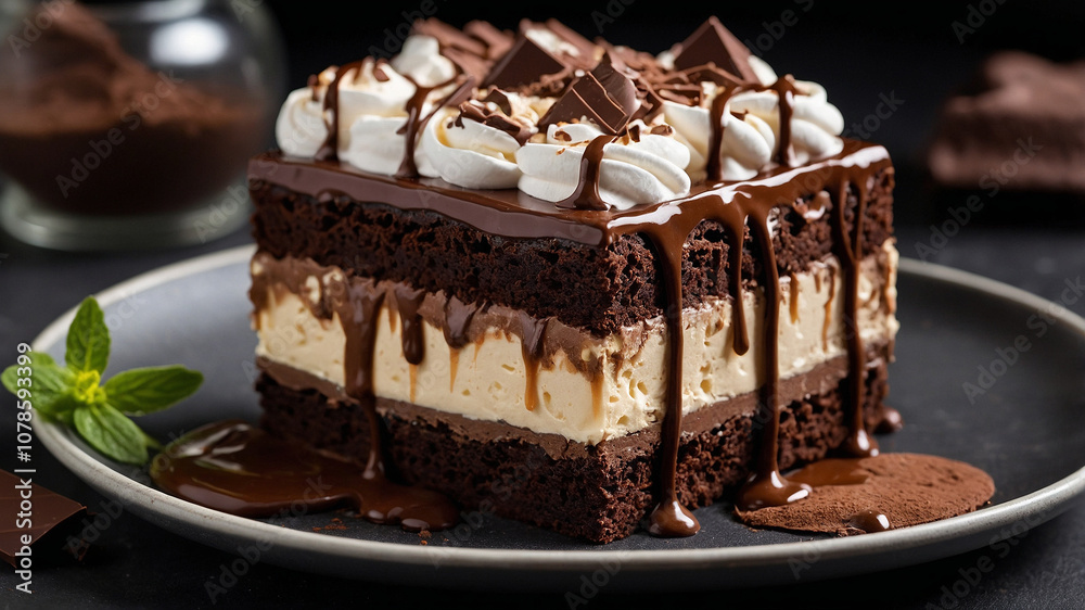 mouthwatering image of chocolate cake with white cream on it, delicious food photography concept mouthwatering image of chocolate cake with white cream on it, delicious food photography concept