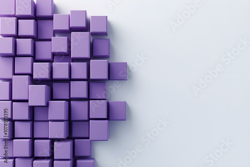 Abstract Digital Design Featuring Purple Blocks Arranged in a Creative Pattern on a Minimalist Background for Modern Visual Projects