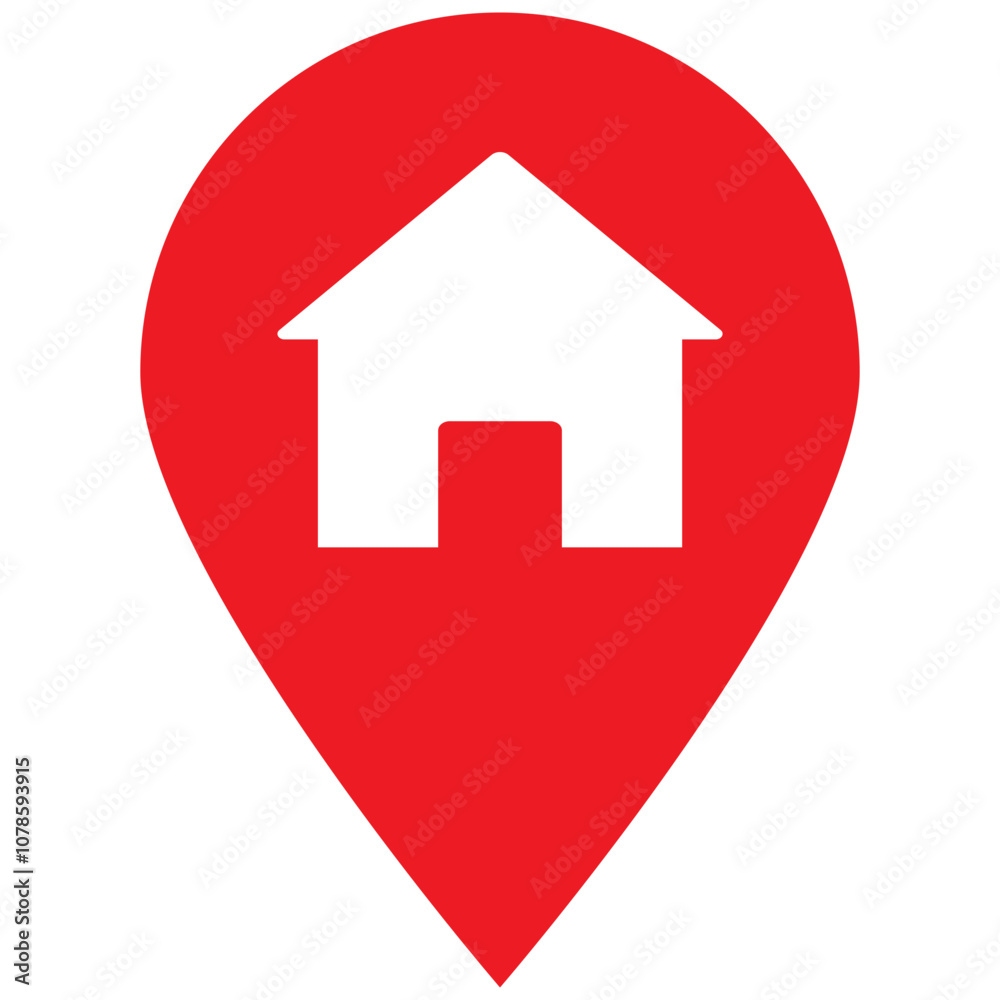 Red map pin for indicating a home or residential location. Location marker icon on transparent background Red map pin for indicating a home or residential location. Location marker icon on transparent background