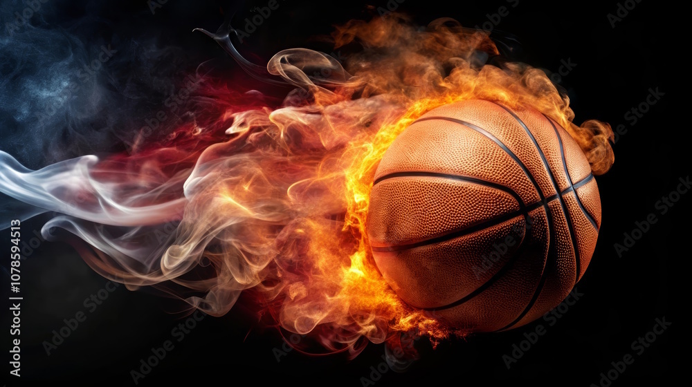 basketball ball in fire and smoke on dark background basketball ball in fire and smoke on dark background