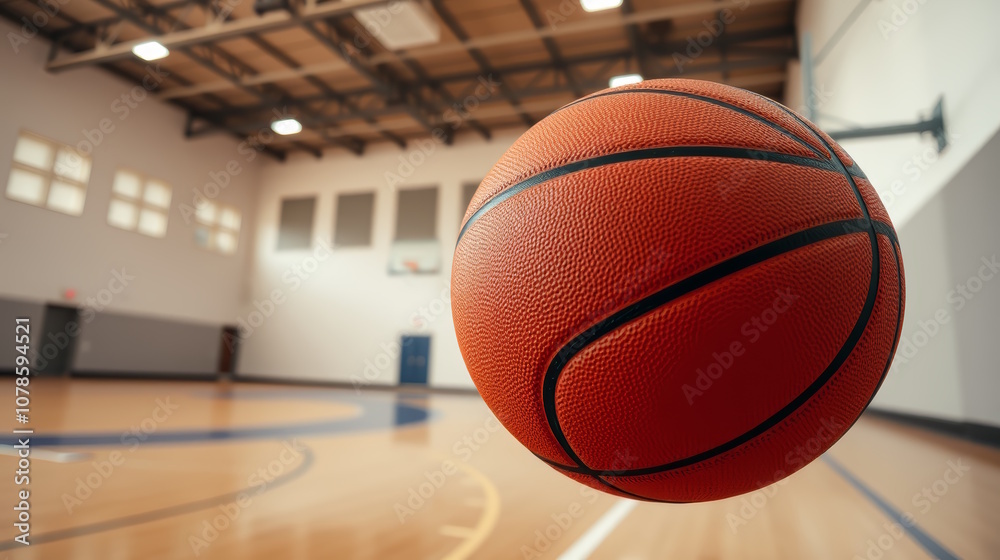 Fototapeta premium close up basketball ball on empty gym background