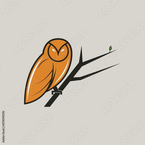 Owl perched on tree branch vector illustration