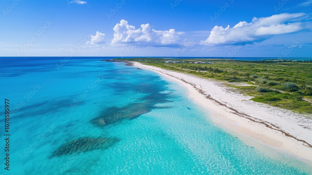 Aerial View of Serene Coastline with Bright White Sand and Turquoise Sea Aerial View of Serene Coastline with Bright White Sand and Turquoise Sea