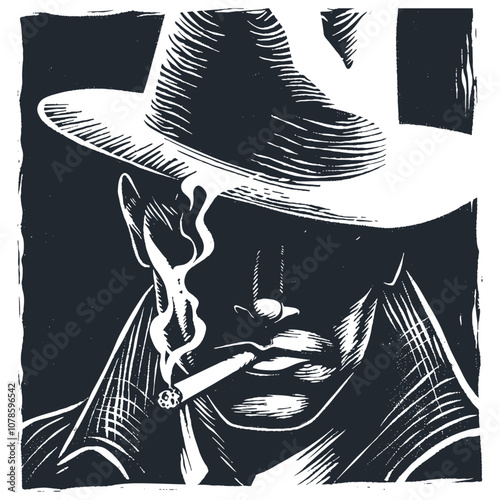 Noir detective or mafioso, retro style. Vector Illustration