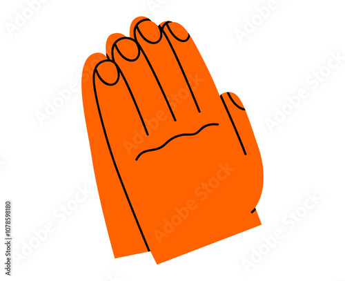 Hand drawn cute cartoon illustration of folded hands. Flat vector praying arms sign doodle. Make a wish gesture. Religious faith icon or sticker. Superstition symbol. Hope for the best. Isolated.