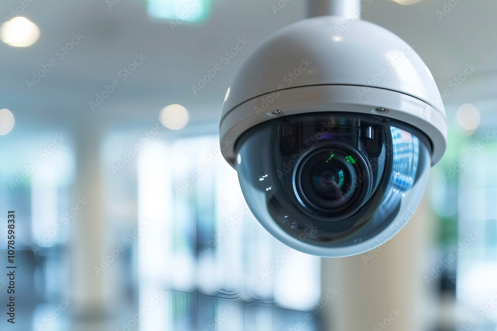 Close-up view of a modern security camera monitoring vigilantly, showing details of advanced technology generative AI