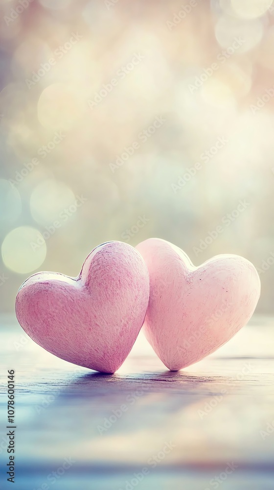 Fototapeta premium Romantic Pastel Heart Decorations in Soft Light,Romantic heart decor,Soft pastel hearts,Valentine's day concept,Love and affection symbolism ,Minimalist love decor