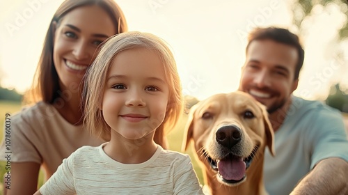 Wallpaper Mural A Joyful Family Moment in a Sunny Park With a Young Girl and Her Golden Retriever, Showcasing Happiness and Togetherness in the Warm Afternoon Light Torontodigital.ca