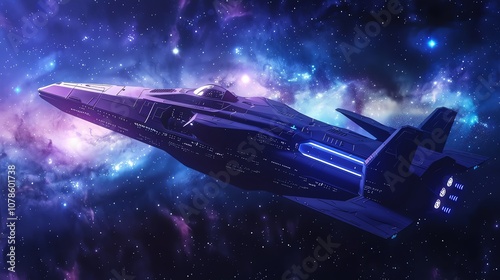 Wallpaper Mural A spaceship flying through a starry space, with nebulas. Torontodigital.ca