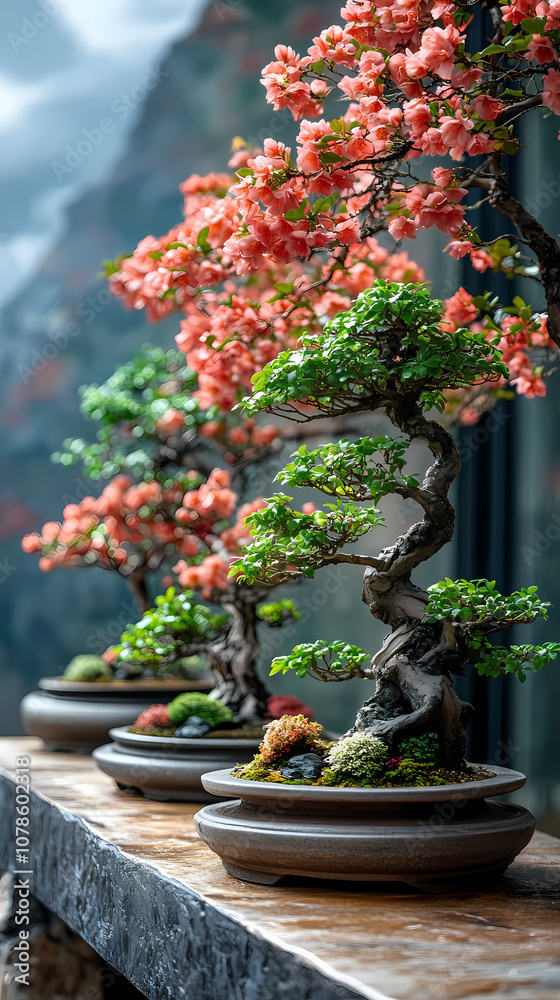Bonsai,An arrangement of bonsai trees at different stages of development Bonsai,An arrangement of bonsai trees at different stages of development