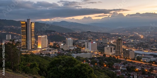 Stunning Tegucigalpa Skyline at Dusk: A Fashion Photography Perspective Showcasing Urban Style and Contemporary Trends in the Vibrant Heart of Honduras