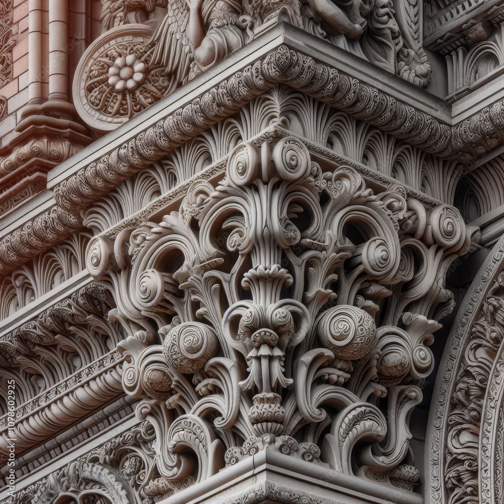 Close-up of architectural details of an old building showing fine details and textures Close-up of architectural details of an old building showing fine details and textures