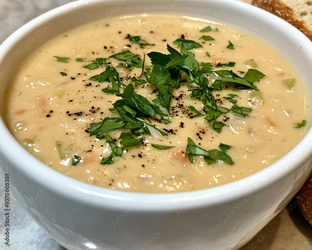 Creamy Chowder Soup with Parsley and Pepper
