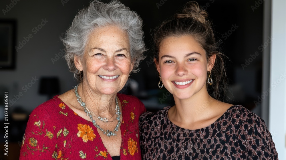 A joyous elderly mother and her smiling young daughter capture a moment of love and warmth, embodying deep familial bonds. A joyous elderly mother and her smiling young daughter capture a moment of love and warmth, embodying deep familial bonds.
