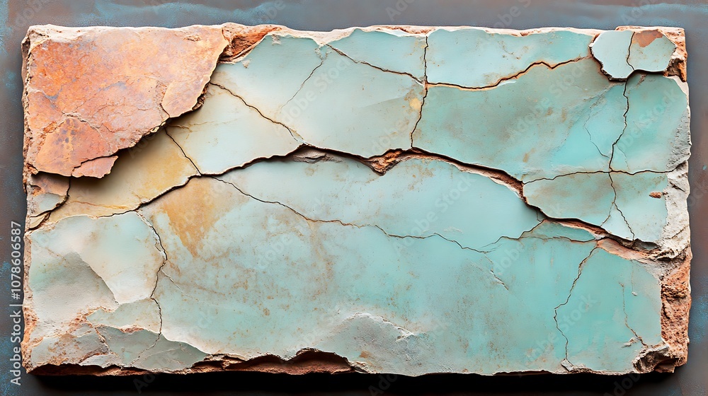 Obraz premium Explore the intricate beauty of cracked teal surfaces for unique artistic inspiration