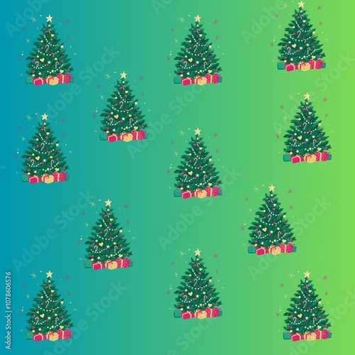 christmas tree with snowflakes pattern with christmas trees