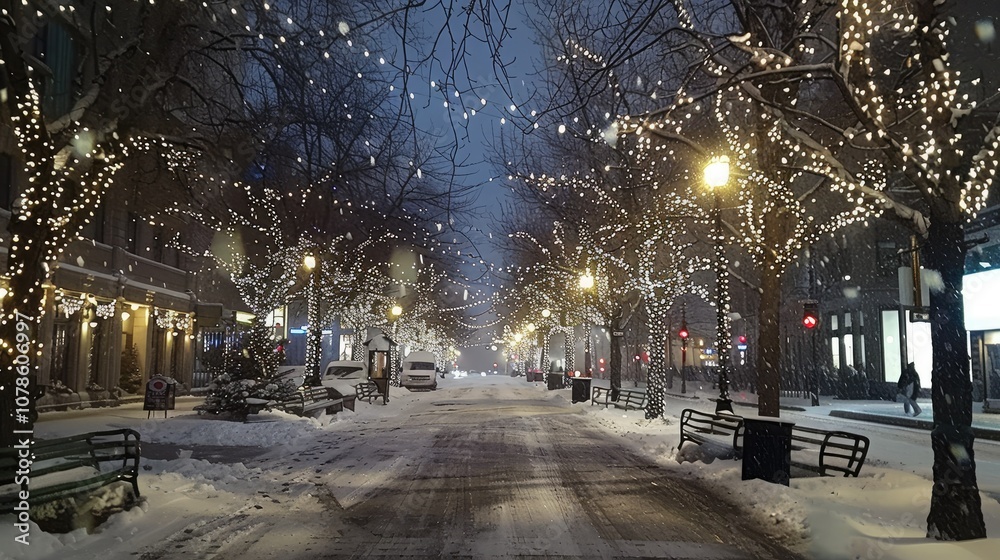 the main street in old town Quelle, Montreal at Christmas time the main street in old town Quelle, Montreal at Christmas time