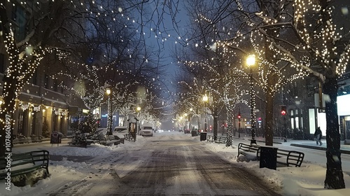 the main street in old town Quelle, Montreal at Christmas time  photo