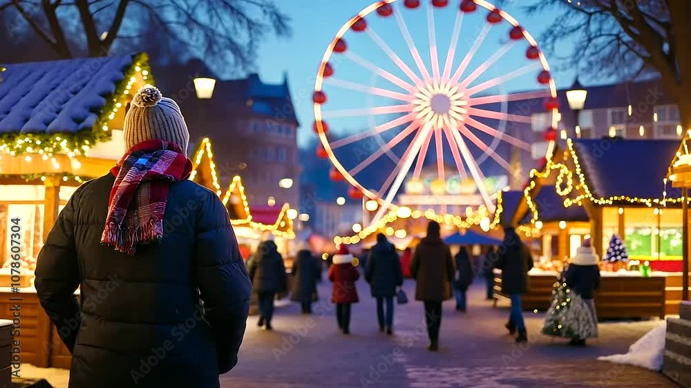 Evening Christmas Market in Historic Town Square Evening Christmas Market in Historic Town Square
