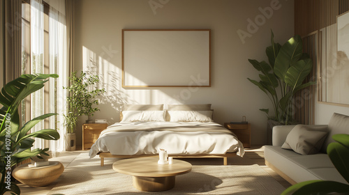 Poster Mockup Schlafzimmer – fotorealistisches 3D-Rendering für Bildplatzierung photo