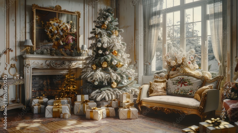 Fototapeta premium a beautiful Christmas tree in the living room
