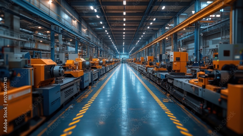 Industrial manufacturing facility with machinery and equipment. Industrial manufacturing facility with machinery and equipment.