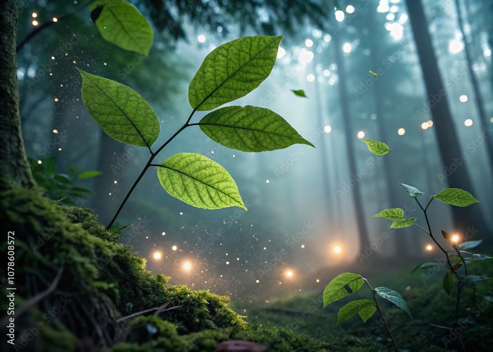Surreal Green Leaves in an Enchanted Forest: A Dreamlike Landscape of Nature's Wonders with Ethereal Light and Unexpected Elements for Artistic Exploration and Imagination Surreal Green Leaves in an Enchanted Forest: A Dreamlike Landscape of Nature's Wonders with Ethereal Light and Unexpected Elements for Artistic Exploration and Imagination