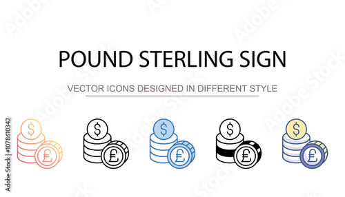 Pound Sterling Sign icon design with white background stock illustration
